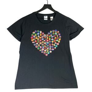 Port & Company Women's International Flags Heart Graphic T-Shirt Black Cotton XL